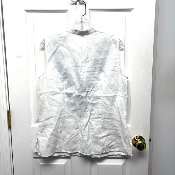 David Brooks White Linen Top Black Embroidery Sleeveless Split Neck Women’s L - Picture 2 of 4
